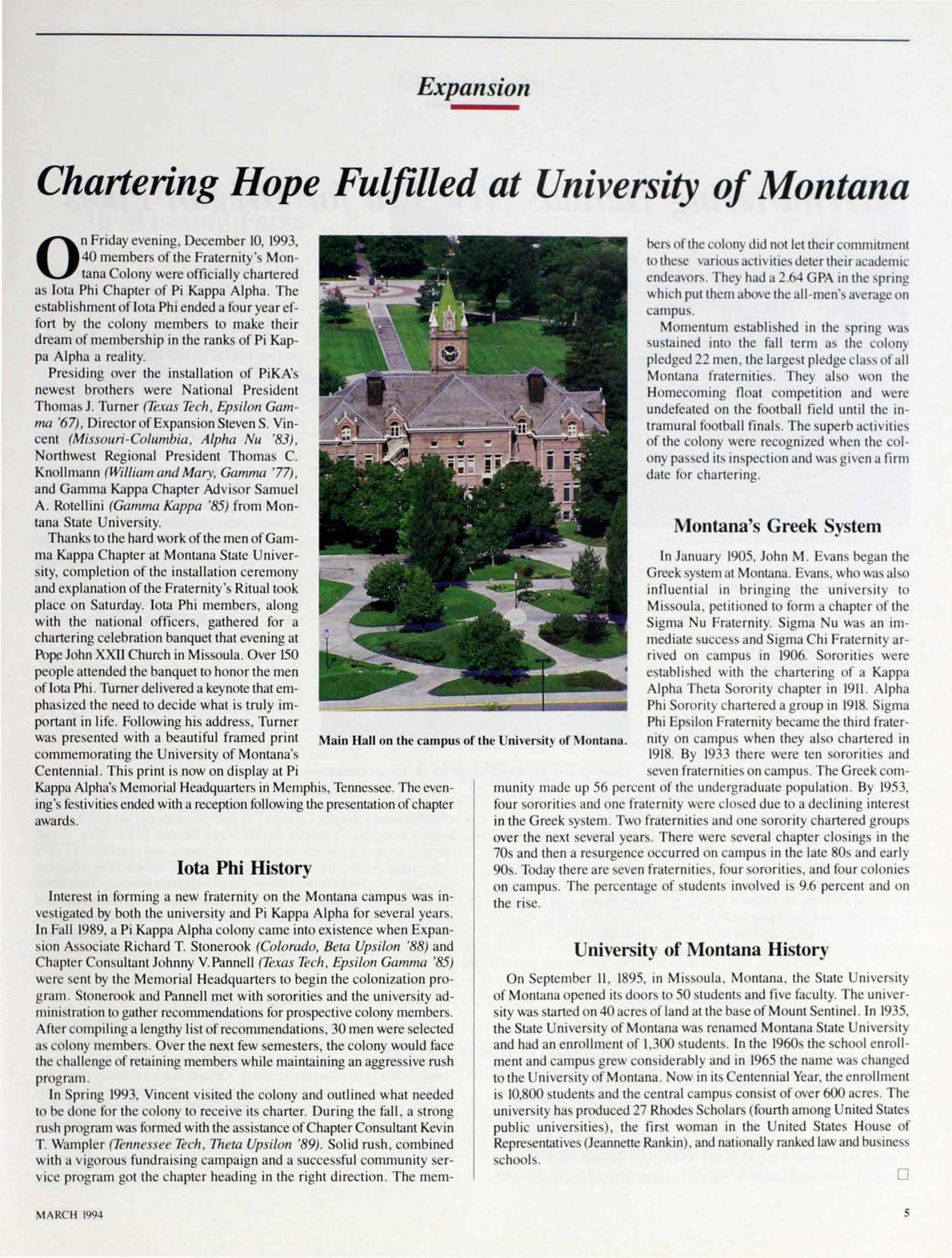 Expansion: Chartering Hope Fulfilled at University of Montana